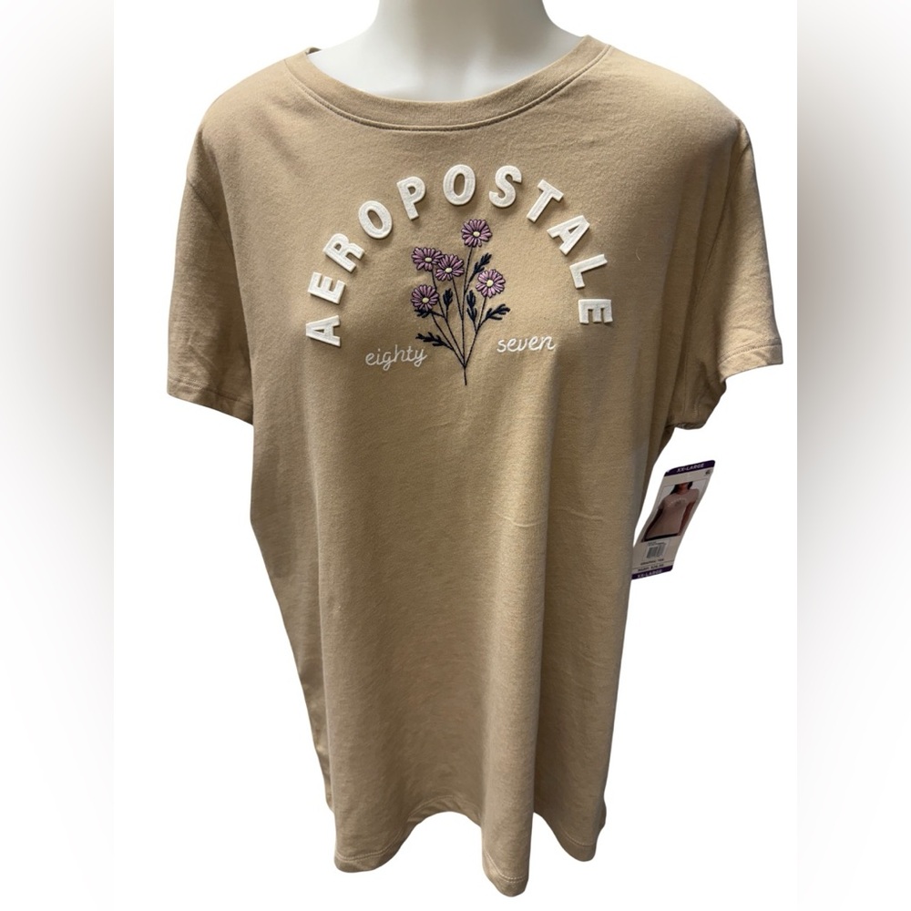NWT Tan Aeropostale Graphic T-Shirt – Floral & Stylish! Size XXL B3